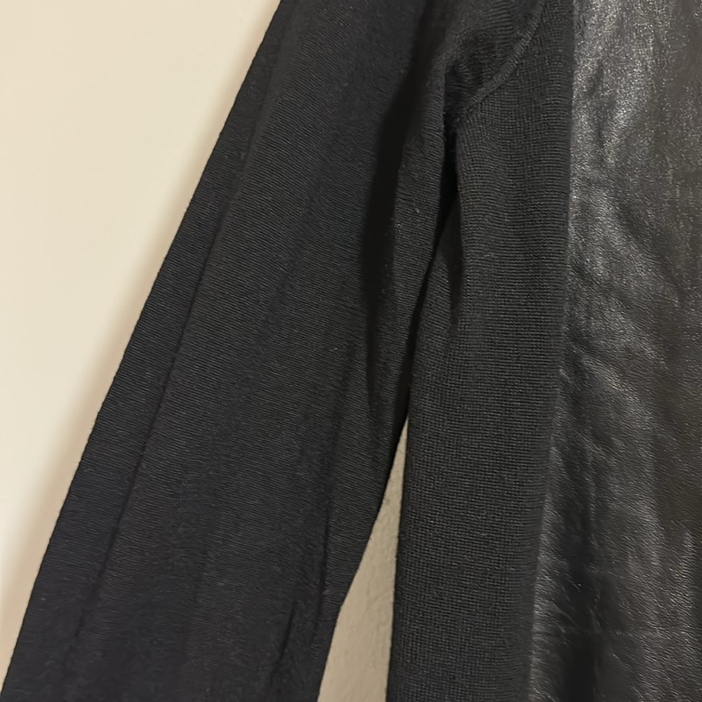 VINCE 100% lamb Leather front patch Shift mini 100% wool combination Dress L - Picture 4 of 6